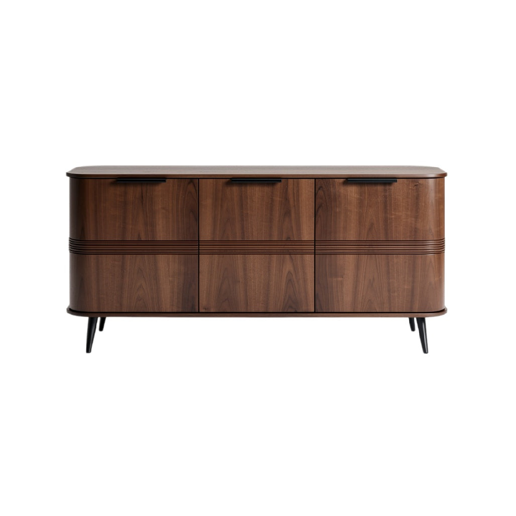 Modern Walnut Sideboard with Sleek Black Handles and Minimalist Design